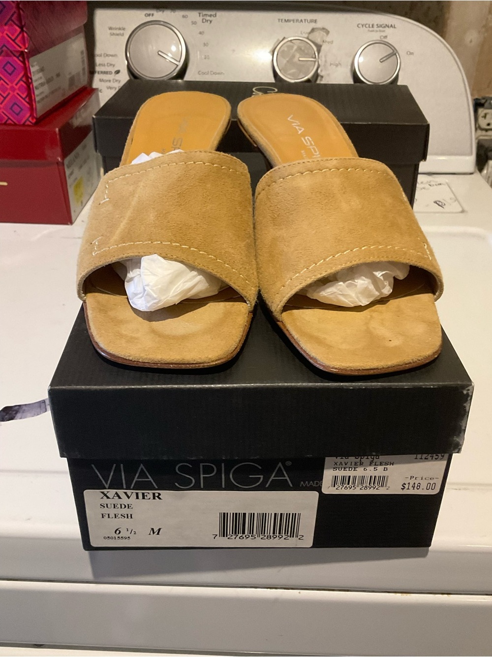 Via Spiga Suede Slide Mules in Tan